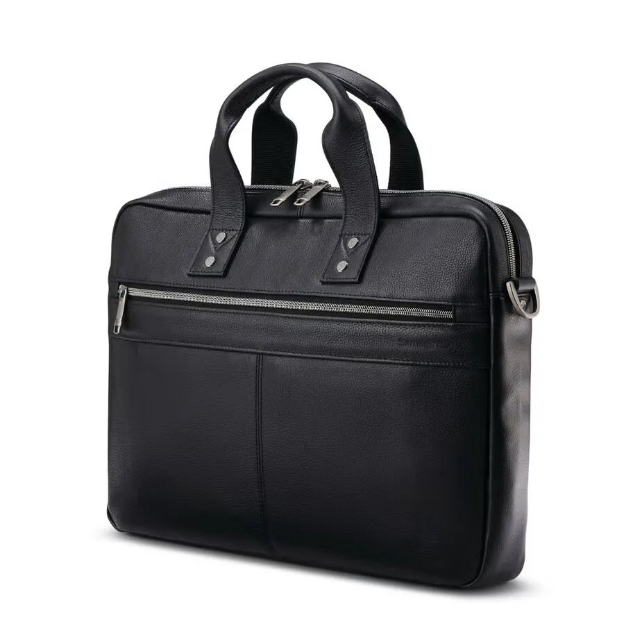 Black Pebbled Leather Briefcase with Multi-Pocket Design