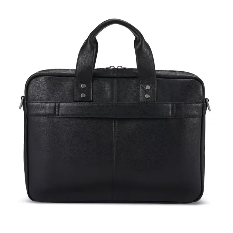 Black Pebbled Leather Briefcase with Multi-Pocket Design