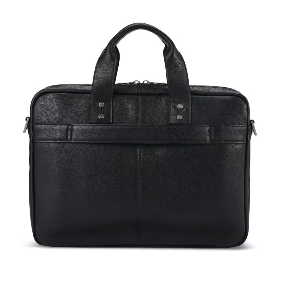 Black Pebbled Leather Briefcase with Multi-Pocket Design