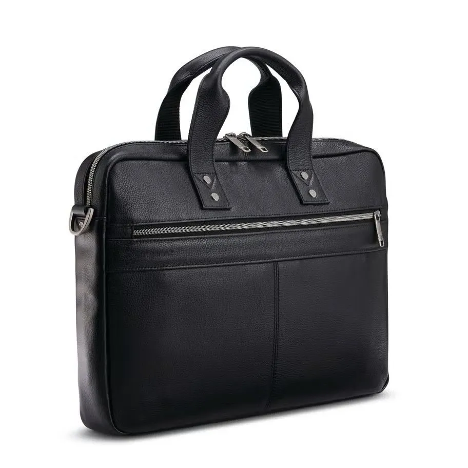 Black Pebbled Leather Briefcase with Multi-Pocket Design