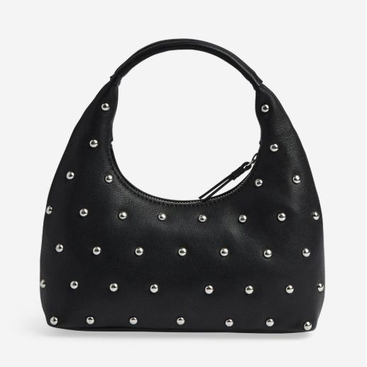 Minimal Semi-Lunar Ladies Handbag with Stud Detail