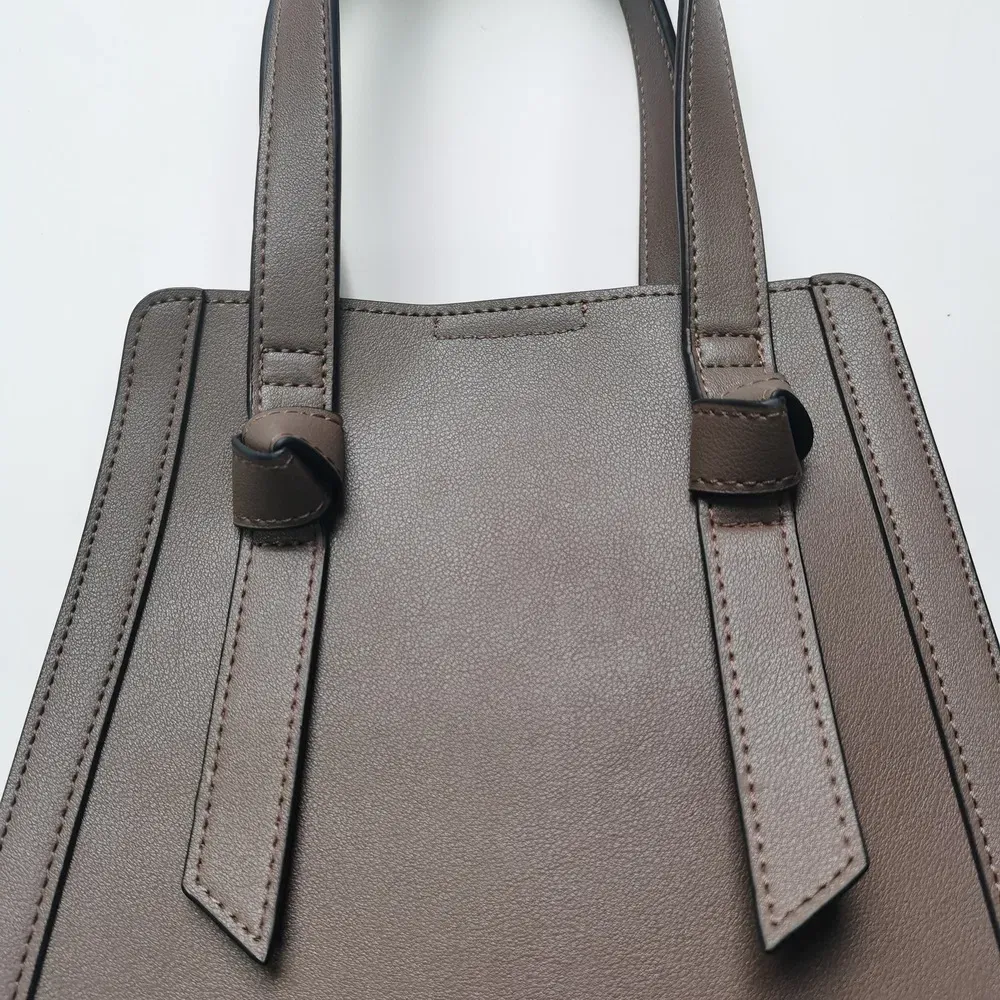 Taupe Structured Handbag with Detachable Strap for Elegant Daily Use