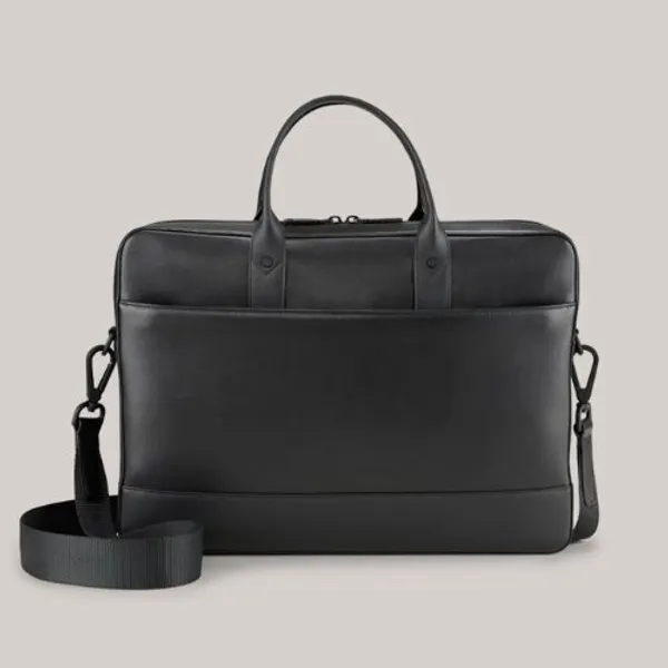 lack Rectangle Genuine Leather Briefcase for Business Use
