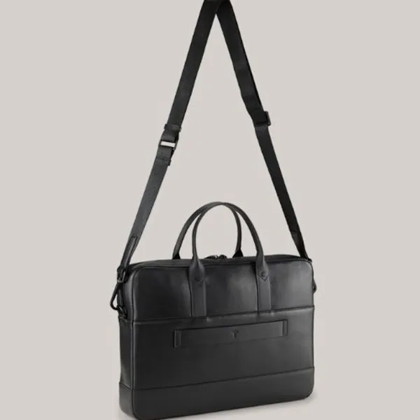 lack Rectangle Genuine Leather Briefcase for Business Use