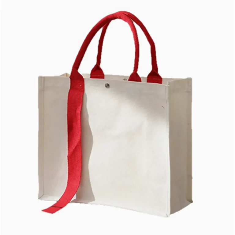 Custom Canvas Tote Shopping Bag with Contrast Red Handles