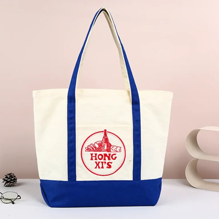 Custom Canvas Tote Bag with Blue Contrast Trim