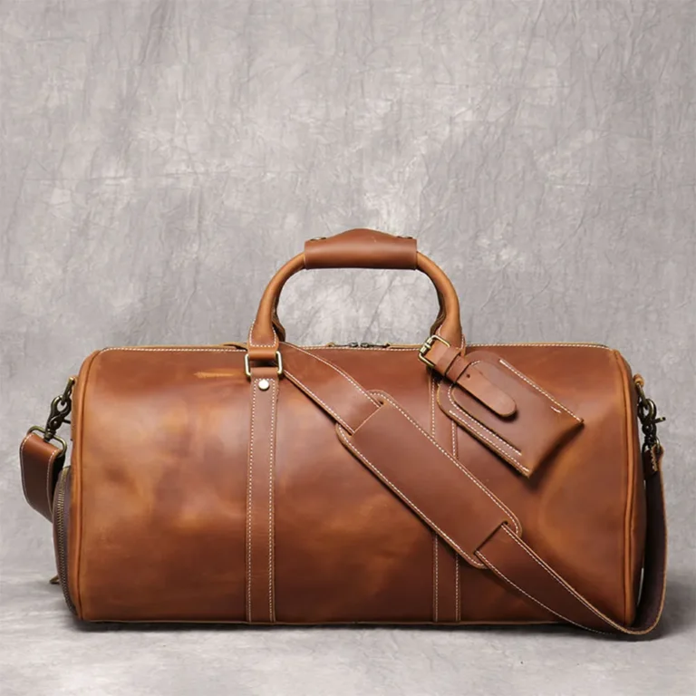 Custom Crazy Horse Leather Weekend Duffel Bag for Men