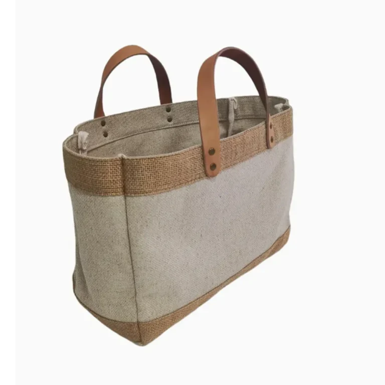 Custom Natural Linen Tote Bag with Leather Handles
