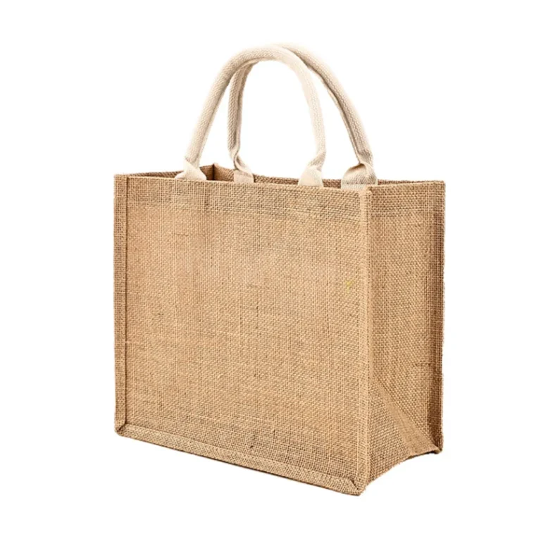 Custom Jute Shopping Tote Bag with Cotton Handles