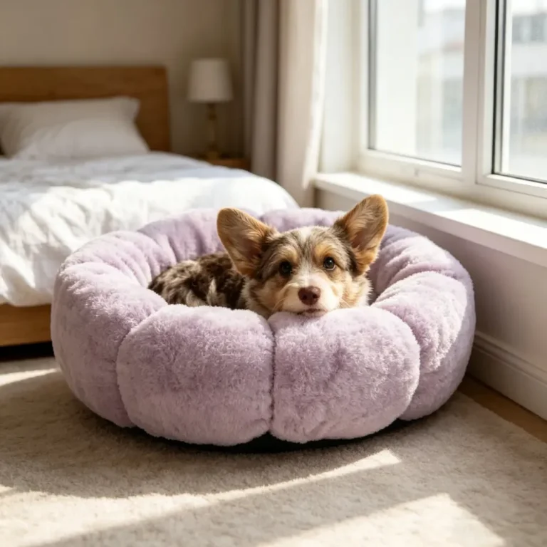 Flower Cuddler Lavender Pumpkin-Shaped Fluffy Donut Pet Bed