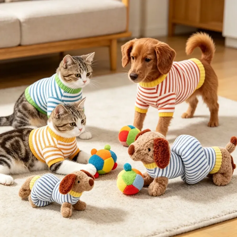 Полосатая такса в форме пищащей плюшевой игрушки